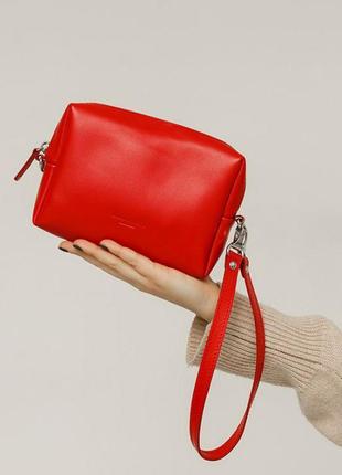 Стильна жіноча косметичка з натуральної шкіри шкіряна сумочка-несесер червона якісна косметичка3 фото
