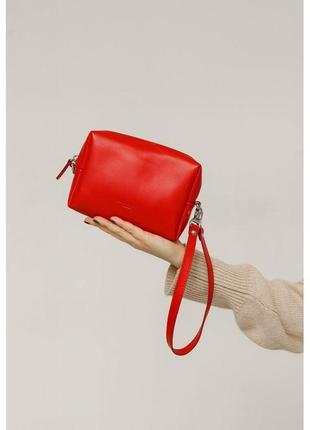 Стильна жіноча косметичка з натуральної шкіри шкіряна сумочка-несесер червона якісна косметичка