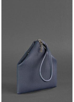 Кожаная женская сумка-косметичка пирамида синяя оригинальная сумка кроссбоди в комплекте с двумя ремешками5 фото