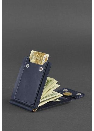 Кожаное портмоне синее красивый зажим для денег практичный мужской кошелек из натуральной кожи портмоне4 фото