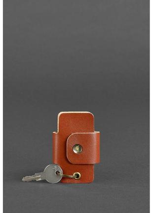 Кожаная ключница смарт-кейс 4.0 светло-коричневая качественная ключница для автомобилиста