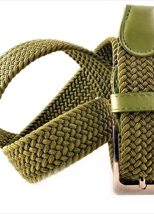 Ремінь гумка колір хакі ремінь для джинсів унісекс стильний ремінь на пояс гумка ремінь плетений