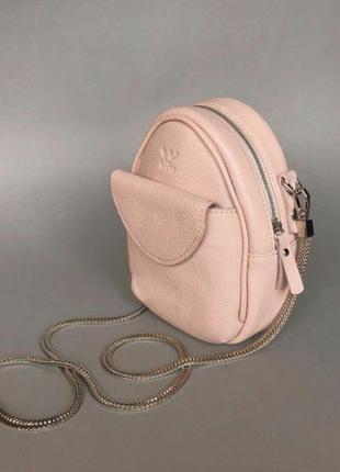 Кожаная женская мини-сумка kroha пудровая молодежная женская сумка с шлейкой для носки через плечо кожаная2 фото