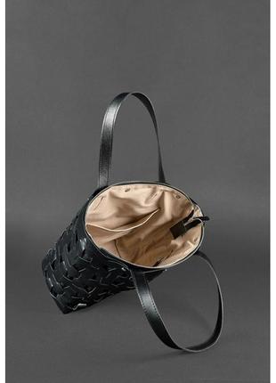 Кожаная плетеная женская сумка пазл l угольно-черная оригинальная сумка шоппер из натуральной кожи6 фото