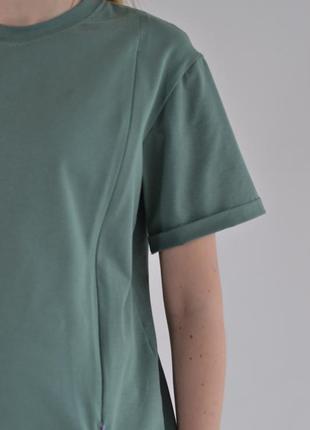 Зеленая базовая футболка для беременных и кормящих 42-56 рр универсальная женская футболка2 фото