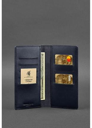 Стильное портмоне из натуральной кожи качественный кошелек портмоне кожаное портмоне-купюрник темно-синее2 фото
