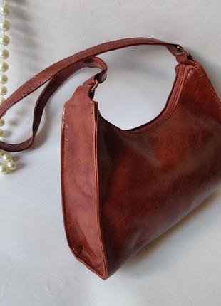 Класична сумочка багет (світло-коричнева)8 фото