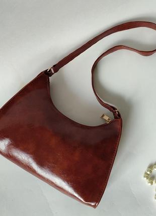 Класична сумочка багет (світло-коричнева)9 фото