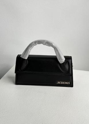 Женская сумка жакмюс черная натуральная кожа jacquemus black le chiquito long black leather top