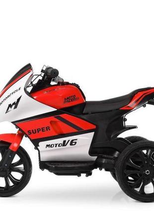 Дитячий електромотоцикл super moto v6 (біло-червоний колір)4 фото