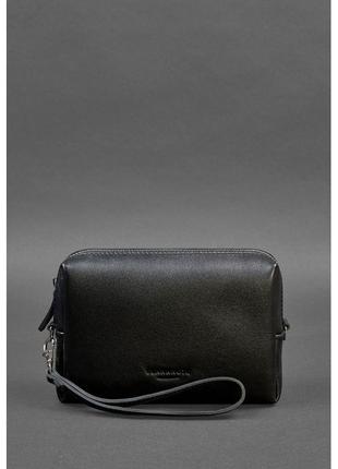 Зручний органайзер з натуральної шкіри шкіряна сумочка для чоловіків і жінок чорна стильний несесер унісекс2 фото