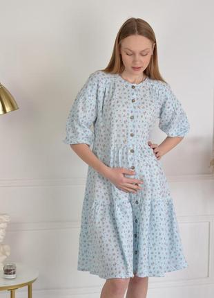 Легкое светлое платье по колено средней длины для беременных и кормящих 42-566 фото