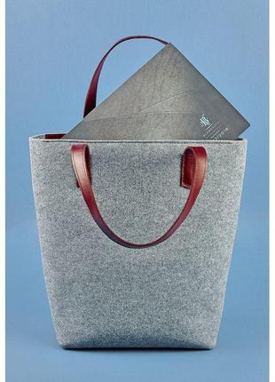 Фетровая женская сумка шоппер d.d. с кожаными бордовыми вставками оригинальная сумка шоппер из эко-фетра5 фото