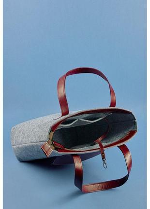 Фетровая женская сумка шоппер d.d. с кожаными бордовыми вставками оригинальная сумка шоппер из эко-фетра7 фото