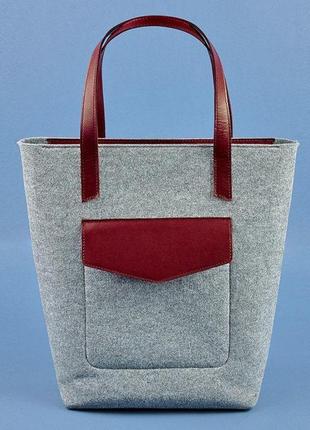 Фетровая женская сумка шоппер d.d. с кожаными бордовыми вставками оригинальная сумка шоппер из эко-фетра8 фото