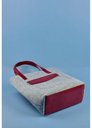 Фетровая женская сумка шоппер d.d. с кожаными бордовыми вставками оригинальная сумка шоппер из эко-фетра6 фото