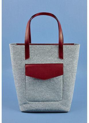 Фетровая женская сумка шоппер d.d. с кожаными бордовыми вставками оригинальная сумка шоппер из эко-фетра2 фото