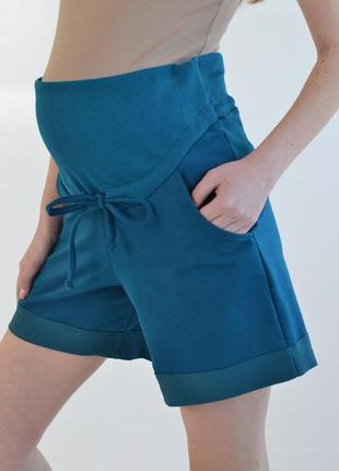 Комфортные шорты для беременных синие короткие женские шорты 42-56 рр
