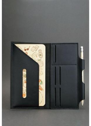 Кожаный тревел-кейс с блокнотом и ручкой черный холдер ручной работы холдер для документов кожаный3 фото