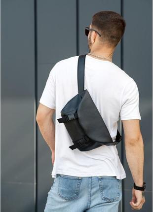 Мужская сумка бананка через плечо сумка на пояс для парня sambag черная с эко кожи среднего размера3 фото