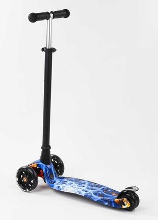 Дитячий триколісний самокат, стильний дизайн і світні колеса від 3 років синій яскравий самокат4 фото