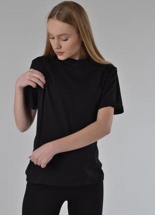 Черная базовая футболка для беременных и кормящих 42-56рр  стильная женская футболка1 фото