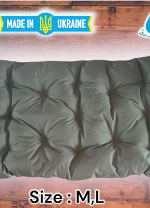 Лежак для собак 63х105 см лежанка матрац для великих порід двобічний лежак хакі з чорним1 фото