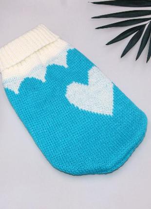 Модный вязаный свитер для маленьких животных акриловый "синее сердце" теплая кофточка для собак и котов s1 фото