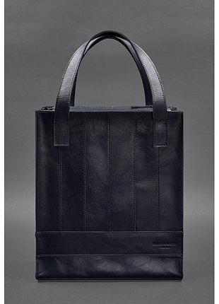 Шкіряна жіноча сумка шоппер бетсі темно-синій краст