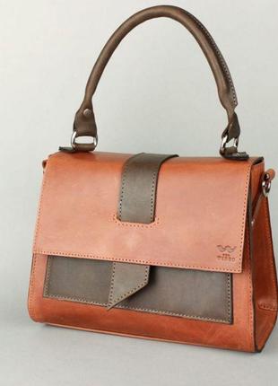Оригинальная женская сумка люкс класса через плечо женская кожаная сумка ester коньячно-коричневая винтажная3 фото