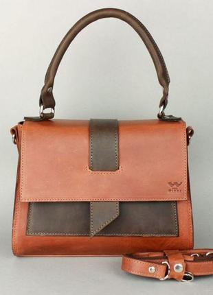 Оригинальная женская сумка люкс класса через плечо женская кожаная сумка ester коньячно-коричневая винтажная2 фото