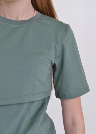 Зеленая современная футболка для беременных и кормящих 42-56рр.2 фото