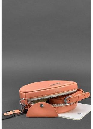 Круглая кожаная женская сумочка tablet коралловая стильная женская сумка-круг через плечо из натуральной кожи4 фото