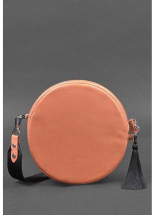 Круглая кожаная женская сумочка tablet коралловая стильная женская сумка-круг через плечо из натуральной кожи3 фото