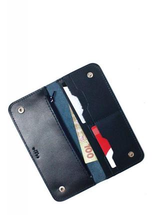 Практичний гаманець з натуральної шкіри шкіряне портмоне унісекс колір синій якісне красиве портмоне