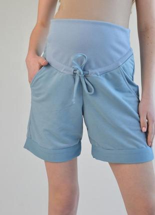 Комфортные шорты для беременных голубые короткие женские шорты 42-56 рр