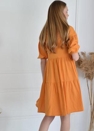 Легкое оранжевое платье по колено средней длины для беременных и кормящих 42-567 фото