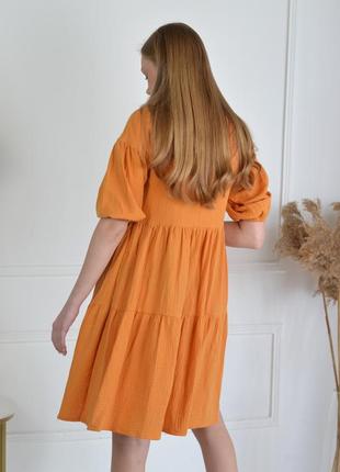 Легкое оранжевое платье по колено средней длины для беременных и кормящих 42-568 фото