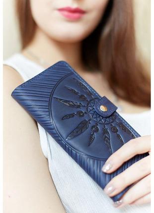 Оригінальний жіночий гаманець з натуральної шкіри портмоне якісне шкіряне жіноче синє портмоне інді