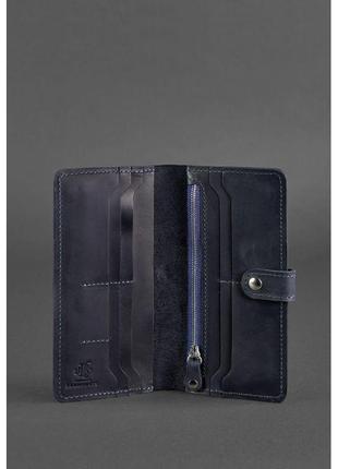 Кожаное портмоне синее crazy horse практичное портмоне-клатч из натуральной кожи удобный кошелек премиум класс3 фото