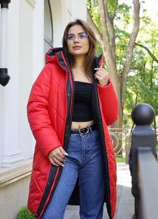 Зимний пуховик двусторонний черно-красный 44-54