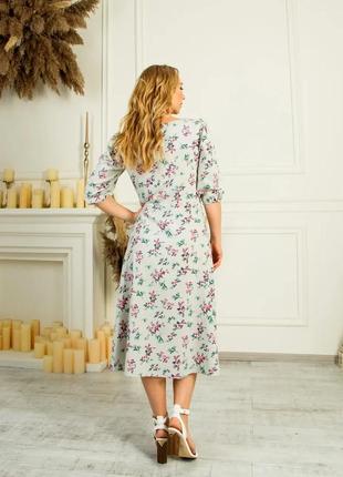 Стильное женское платье миди с рукавом три четверти, оливковое 44, 46, 48, 50, 522 фото