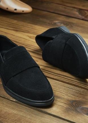 Лофери / туфли  edge из натуральной чёрной замши, чоловічі лофери / туфлі класичні, чорні, натуральна замша7 фото