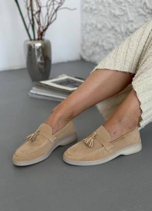 Лоферы из натуральной замши песочного цвета 8526-4