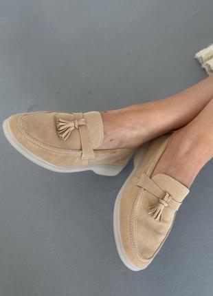 Лоферы из натуральной замши песочного цвета 8526-4