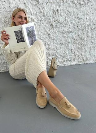 Лоферы из натуральной замши песочного цвета 8526-4