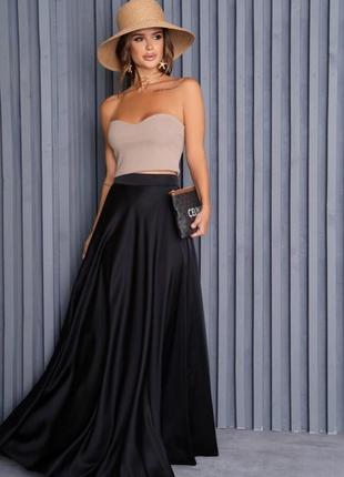 Черная шелковая юбка в пол1 фото