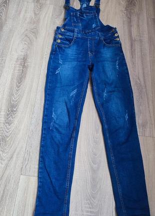 Темно синій джинсовий комбінезон2 фото