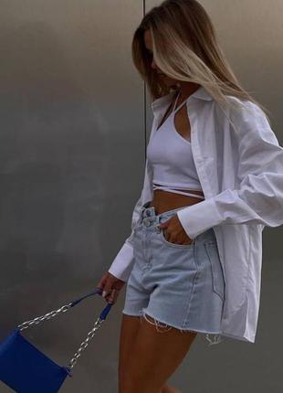 Рубашка женская белая однотонная свободного кроя на пуговицах качественная стильная трендовая