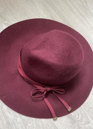 Шляпа бордовая,шерстяная,с широкими полями2 фото